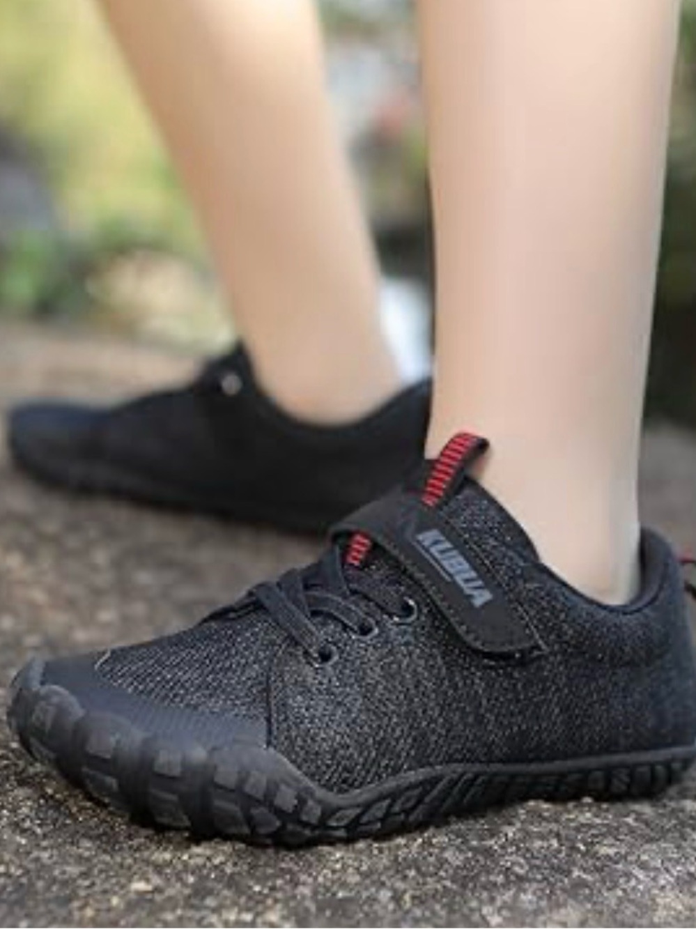 Kubua Black Athletic Barefoot Sneakers with Red Accent